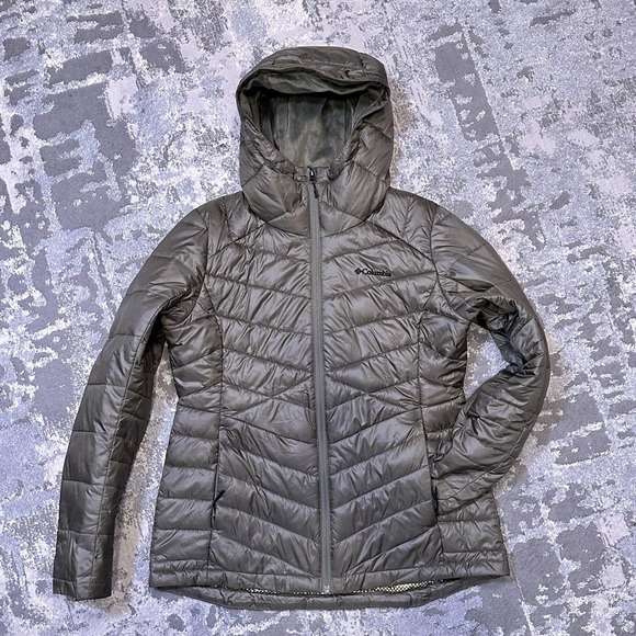 Columbia Jacket Womens Large Green Hooded Quilted Puffer Full Zip Thermal Coat - Picture 4 of 10